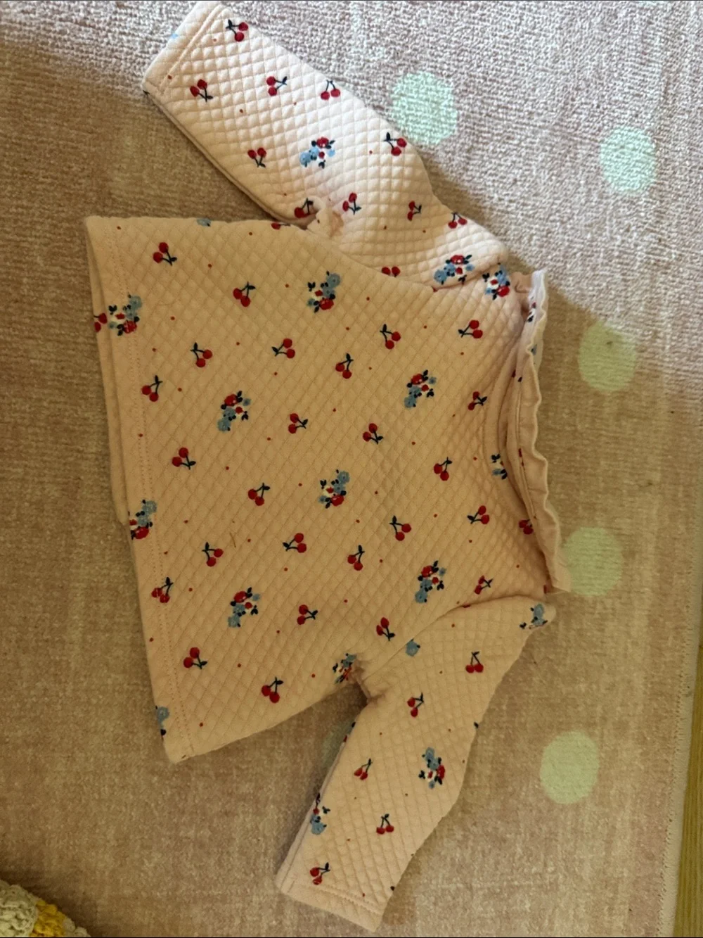 Janie and Jack Peach Quilted Jacket with Red Cherry Print. Never worn.